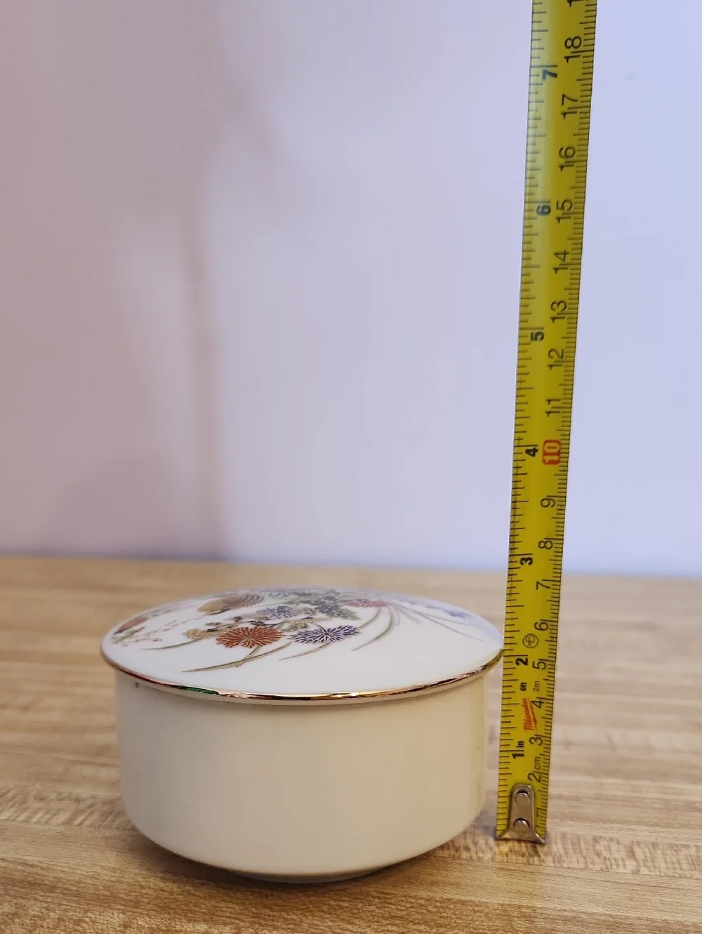 Japanese Porcelain Trinket Box with Quail and Floral Motif
